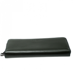 Pre Owned Coach Dark Green Leather Zip Around Wallet