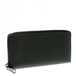 Pre Owned Coach Dark Green Leather Zip Around Wallet