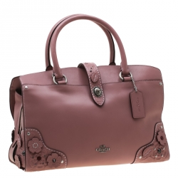 Coach Nude Pink Flower Embellished Leather Mercer 30 Satchel