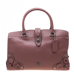 Coach Nude Pink Flower Embellished Leather Mercer 30 Satchel