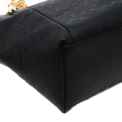 Pre Owned حقيبة يد كوتش سلسلة سحاب أفا جلد نقش شهيرة سوداء