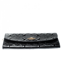 Coach Black Signature Debossed Patent Leather Boxed Soft Wallet