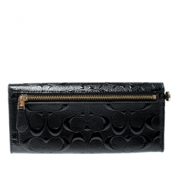 Coach Black Signature Debossed Patent Leather Boxed Soft Wallet