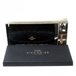 Coach Black Signature Debossed Patent Leather Boxed Soft Wallet