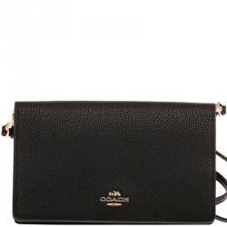 Coach Black Pebbled Leather Hayden Foldover Clutch Bag
