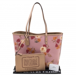 Coach Pink/Beige Floral Print And Signature Coated Canvas Reversible City Tote