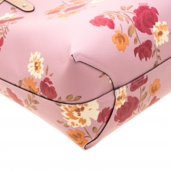 Coach Pink/Beige Floral Print And Signature Coated Canvas Reversible City Tote