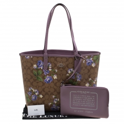 Coach Brown/Khaki Floral Print Coated Canvas Reversible City Tote