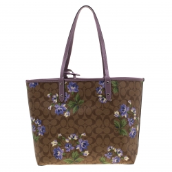 Coach Brown/Khaki Floral Print Coated Canvas Reversible City Tote