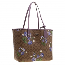 Coach Brown/Khaki Floral Print Coated Canvas Reversible City Tote