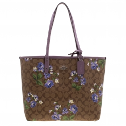 Coach Brown/Khaki Floral Print Coated Canvas Reversible City Tote