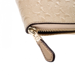 Coach Beige Signature Patent Leather Accordion Zip Around Wallet
