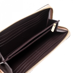 Coach Beige Signature Patent Leather Accordion Zip Around Wallet