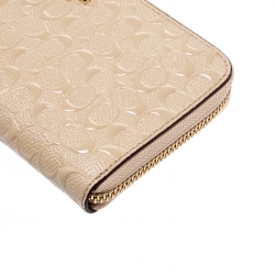 Coach Beige Signature Patent Leather Accordion Zip Around Wallet