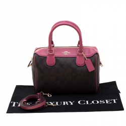 Coach Brown/Fuchsia Signature Coated Canvas and Leather Mini Bennett Satchel