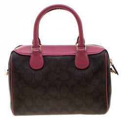 Coach Brown/Fuchsia Signature Coated Canvas and Leather Mini Bennett Satchel