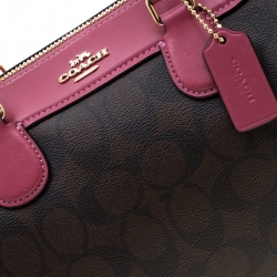 Coach Brown/Fuchsia Signature Coated Canvas and Leather Mini Bennett Satchel