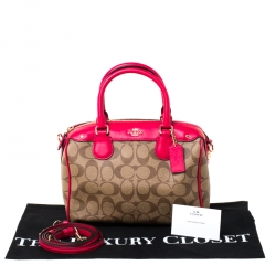 Coach Beige/Hot Pink Signature Coated Canvas and Leather Mini Bennett Satchel