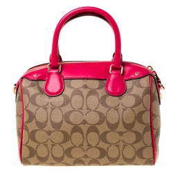 Coach Beige/Hot Pink Signature Coated Canvas and Leather Mini Bennett Satchel