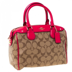 Coach Beige/Hot Pink Signature Coated Canvas and Leather Mini Bennett Satchel