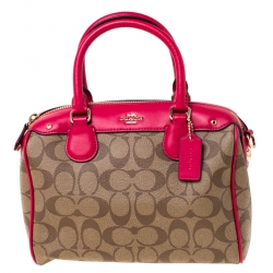 Coach Beige/Hot Pink Signature Coated Canvas and Leather Mini Bennett Satchel