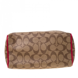 Coach Beige/Hot Pink Signature Coated Canvas and Leather Mini Bennett Satchel