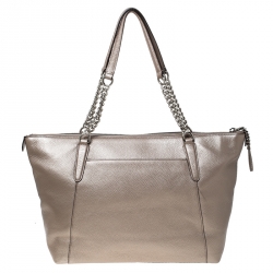 Coach Beige Leather Ava Chain Tote