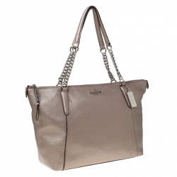 Coach Beige Leather Ava Chain Tote