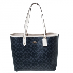 Pre Owned Coach Cream Flag Coated Canvas and Leather Reversible City Tote