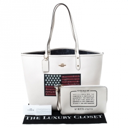 Pre Owned Coach Cream Flag Coated Canvas and Leather Reversible City Tote