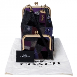 Pre Owned Coach Multicolor Patch Leather and Calfhair Kiss Lock Clutch