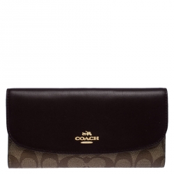 Coach Brown Signature Coated Canvas Trifold Slim Envelope Wallet