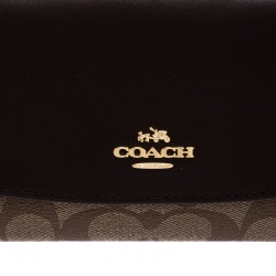 Coach Brown Signature Coated Canvas Trifold Slim Envelope Wallet