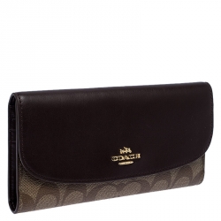Coach Brown Signature Coated Canvas Trifold Slim Envelope Wallet