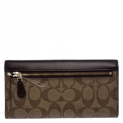 Coach Brown Signature Coated Canvas Trifold Slim Envelope Wallet