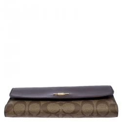 Coach Brown Signature Coated Canvas Trifold Slim Envelope Wallet