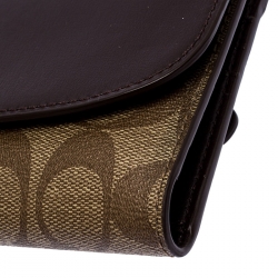 Coach Brown Signature Coated Canvas Trifold Slim Envelope Wallet