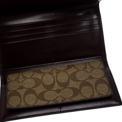 Coach Brown Signature Coated Canvas Trifold Slim Envelope Wallet