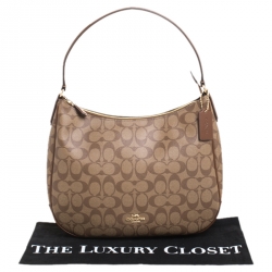 Coach Brown Signature Coated Canvas and Leather Zip Hobo