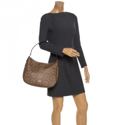 Coach Brown Signature Coated Canvas and Leather Zip Hobo