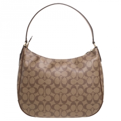 Coach Brown Signature Coated Canvas and Leather Zip Hobo
