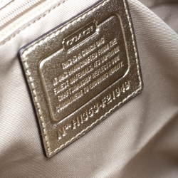 Coach Metallic Gold/Beige Signature Canvas and Leather Stripe Carryall Tote