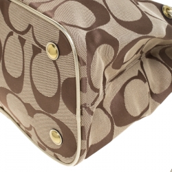 Coach Metallic Gold/Beige Signature Canvas and Leather Stripe Carryall Tote