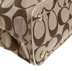 Coach Metallic Gold/Beige Signature Canvas and Leather Stripe Carryall Tote