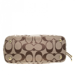 Coach Metallic Gold/Beige Signature Canvas and Leather Stripe Carryall Tote