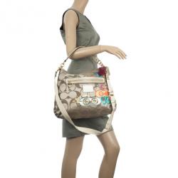 Pre Owned Coach Khaki Daisy Poppy C Applique Hobo