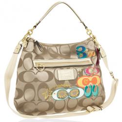 Pre Owned Coach Khaki Daisy Poppy C Applique Hobo