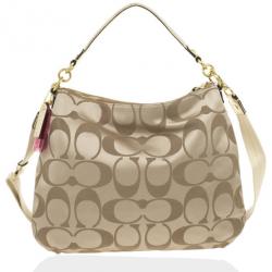 Pre Owned Coach Khaki Daisy Poppy C Applique Hobo