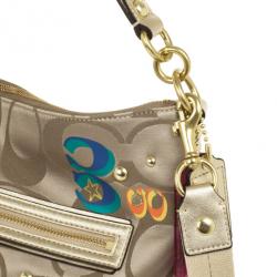 Pre Owned Coach Khaki Daisy Poppy C Applique Hobo