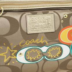Pre Owned Coach Khaki Daisy Poppy C Applique Hobo